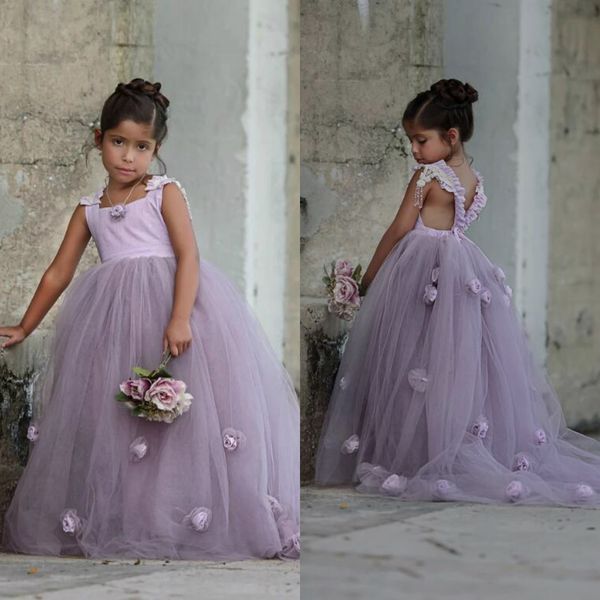 Acquista Abiti Bellissimi Abiti Da Principessa In Tulle Senza Maniche Con Fiori 3D Per Abiti Da Festa Per Ragazze Lilla Fino Al Pavimento