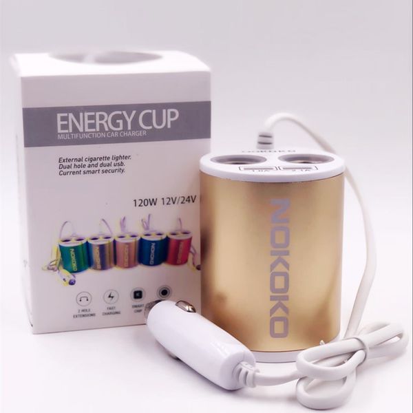 

multi-function portable usb car charger with dual hole external cigarette lighter dual usb port cable charger for iphone samsung cell phone