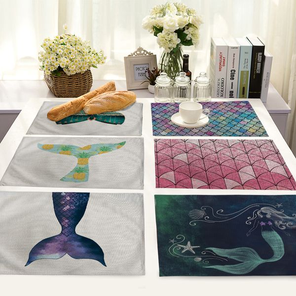 

deep sea mermaid scales printed breakfast insulated tablecloth placemat western dining accessories essential home fabric mat