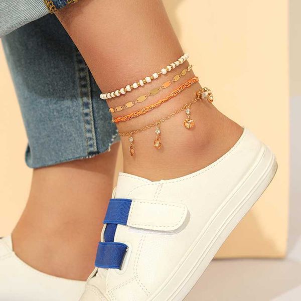 

4pcs/set rhinestone beads anklet for women chain multilayer beaded anklets beach barefoot jewelry accessories 8842, Red;blue