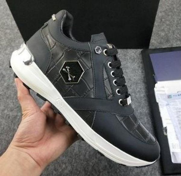 

2019 arrive white sneaker-platform mens shoes 201786 stars luxury layer leather of rivet skulls casual men shoes eur38-45, Black