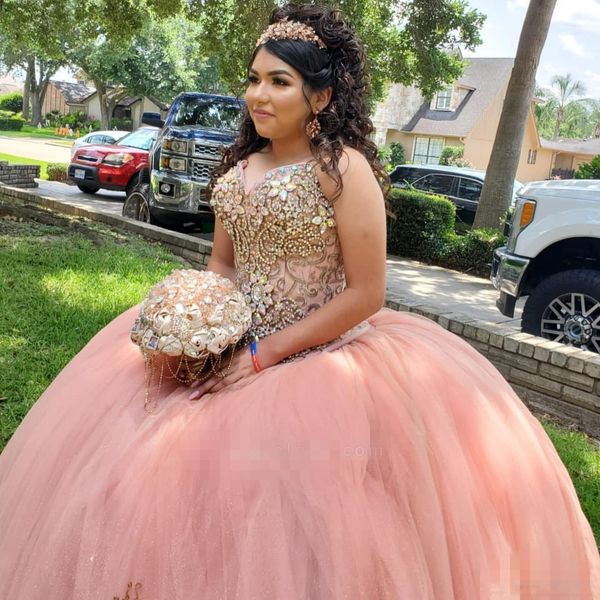 

pink quinceanera dresses luxury beaded crystals tulle sweetheart neckline tulle custom made sweet 15 plus size prom ball gown, Blue;red