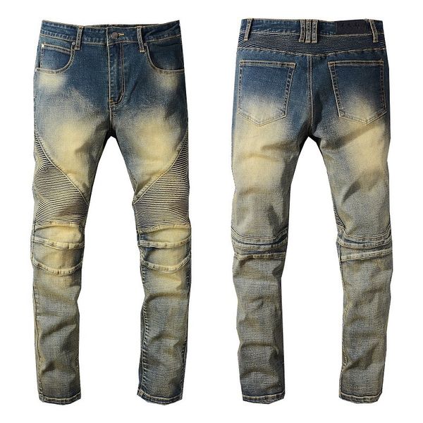 

20s new arrivals mens jeans designer winter thick style vintage ripped slim fit motorcycle biker fashion hip hop denim pants quality, Blue