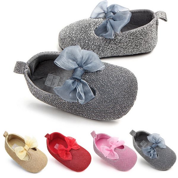 

dhl 100pair princess infant girl soft sole first walkers shiny shoes with lace bow toddler glitter prewalkers gold, silver