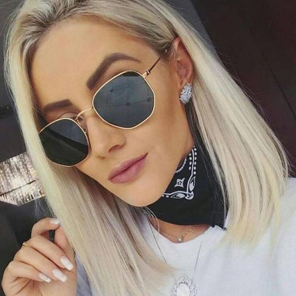 

fashion sunglasses women brand designer small frame polygon clear lens sunglasses men vintage sun glasses hexagon metal frame jolwz
