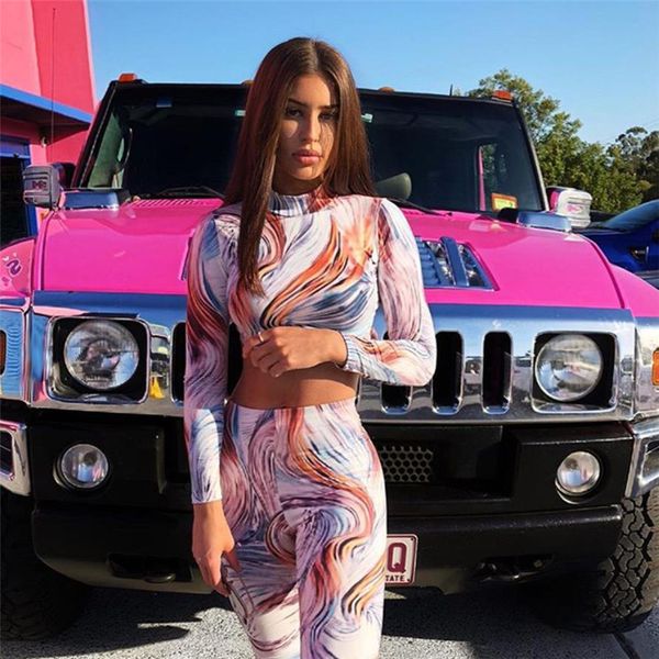 

2pcs womente long sleeve yoga sport suits print slim high elastic tight running sports suits fitness set wear, White;red