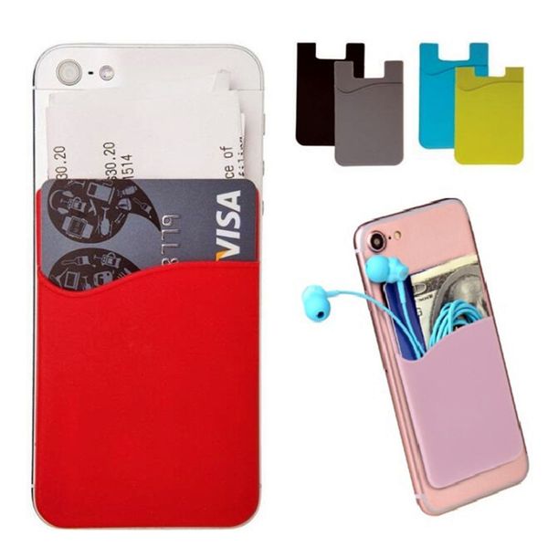 

silicone wallet credit card cash pocket sticker 3m adhesive stick-on id credit card holder pouch for iphone samsung mobile phone opp package