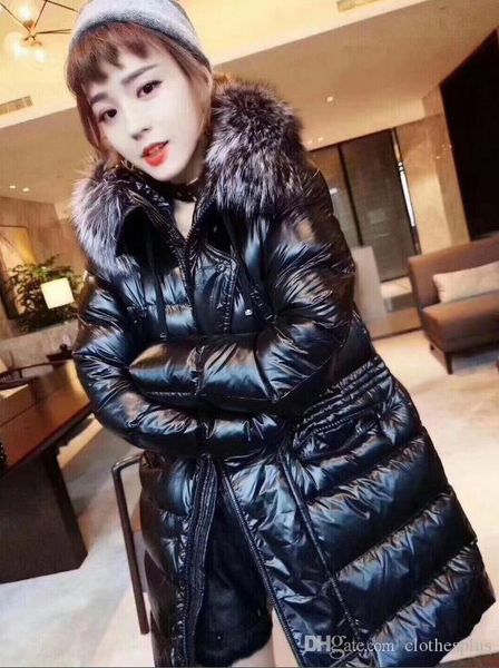 

2019 winter women winter coats female slim fur collar warn doudoune femme woman down jacket europe size s-2xl, Black