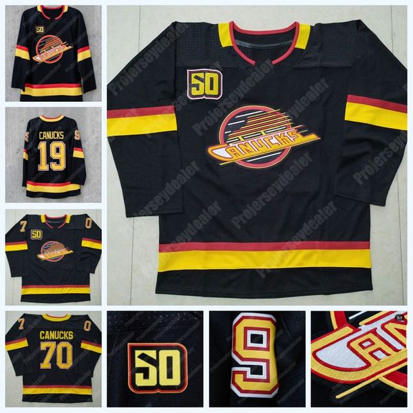 

Youth Vancouver Canucks 50th Anniversary Third Jersey 40 Elias Pettersson 53 Bo Horvat 6 Brock Boeser 70 Tanner Pearson 26 Antoine Roussel