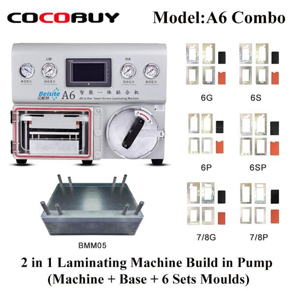 

2 in 1 a6 vacuum laminator with bubble remover plus built-in air compressor and vacuum pump (machine + mold base + 6 sets mould