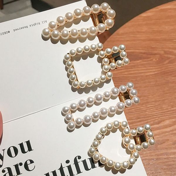 

fashion rhinestone pearl hairpins girls barrettes hairpins for women geometric hair clip headwear styling tools accessories, Golden;white