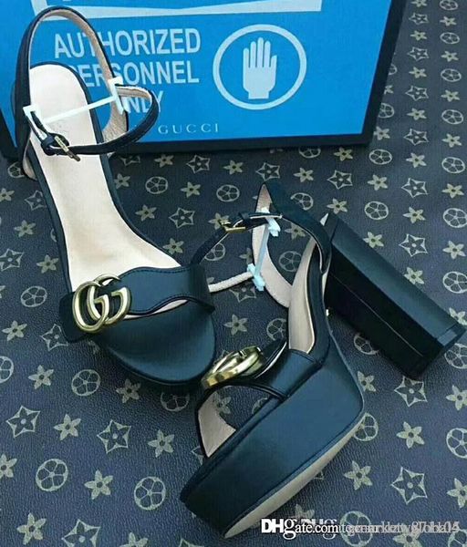 

new women platform sandal luxury designer shoes 573021 a3n00 1000 women's calf leather sandals fashion casual shoes size 35-42, Black