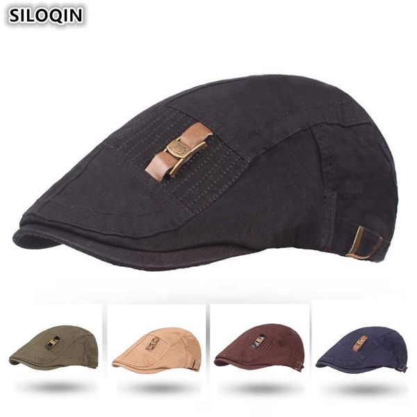 

siloqin men's cap 100% cotton beret adjustable size brands hats new style fashion personality hip hop caps for men, Blue;gray