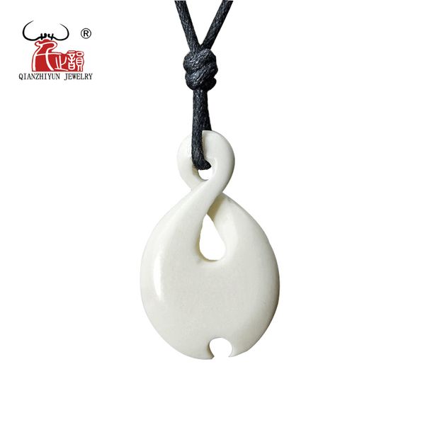 

1pc new zealand maori handmade carved ox bone necklace infinity twisted pendant women's men's hawaii surfer style choker, Silver