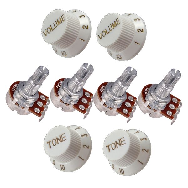 

4 pcs guitar potentiometer audio pots a250k b250k 18mm replacement & 4 pcs guitar volume tone control knobs white