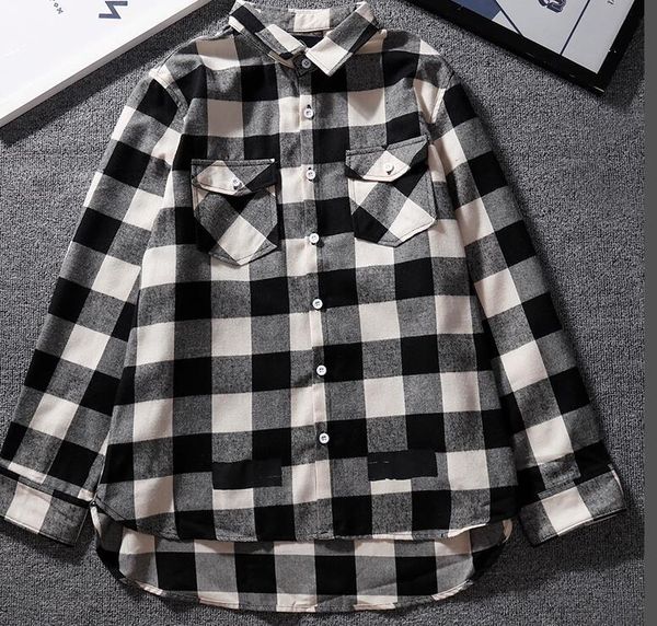 

designer brand off shirt casual classic ow orange base striped shirt sketch doodle striped print checkered shirt 02, White;black