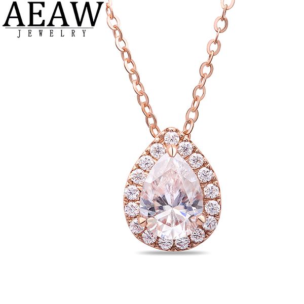 

df color vvs1 moissanite necklace,1 5x7mm pear cut classic style solid 18k rose gold fine pendant neckllace for lady, Silver