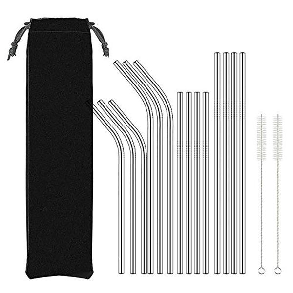 

8.5 10.5inch reusable metal drinking straws 304 stainless steel bent straight drinks straw bar party accessory