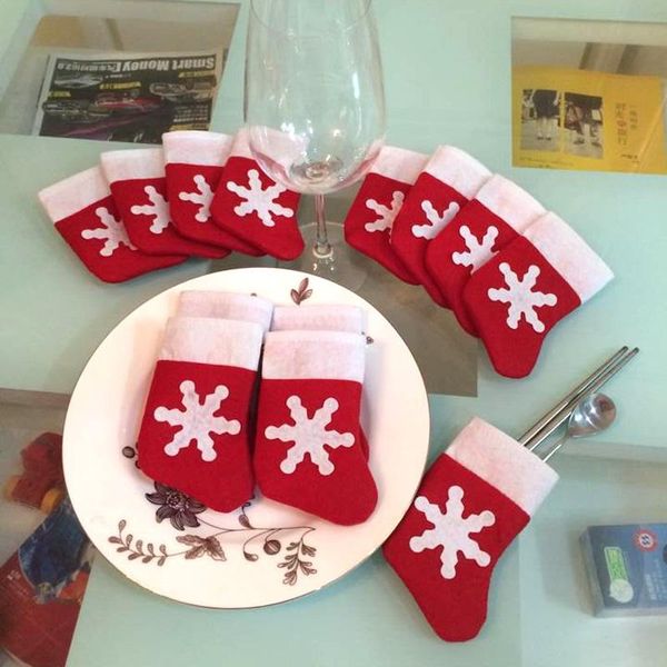 

12pcs mini christmas stocking dinnerware cover home fork pocket navidad natal christmas decorations new year supplies
