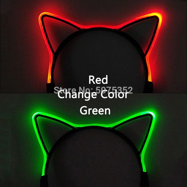 

1pc change 2 colors glowing cute led light cat ears headband led luminous headwear kids girls birthday christmas decorations, Slivery;white