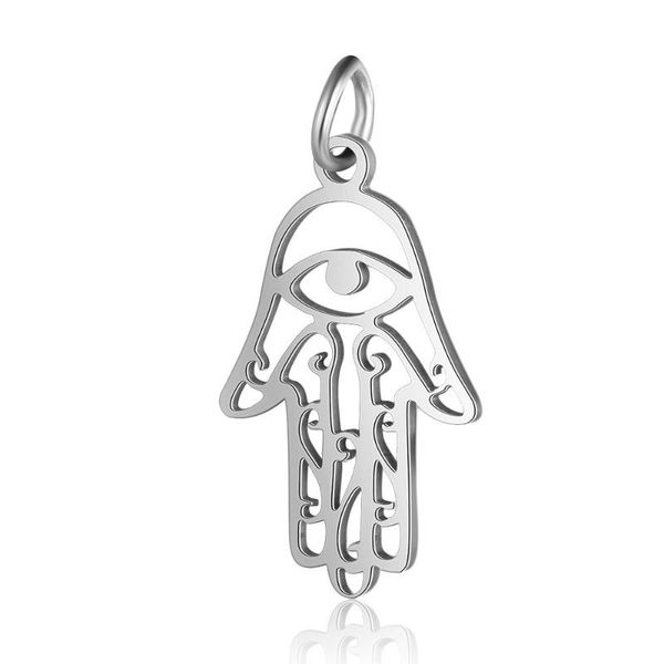 

silver/gold stainless steel hamsa hand charms pendant for jewelry making mirror polished wholesale 20pcs, Bronze;silver