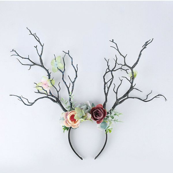 

us cute women gothic branch flower headband xmas antler costume hairband p props, Slivery;white