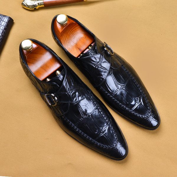 

trending men dress leather shoes fashion crocodile pattern011 buckle office business party shoes