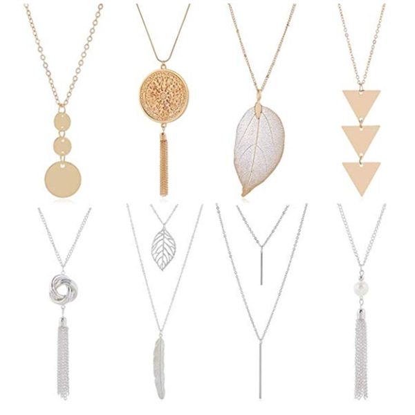 

8 necklace necklace, ladies fashion jewelry, multi layer necklace, fringed leaf y lady gift, Silver