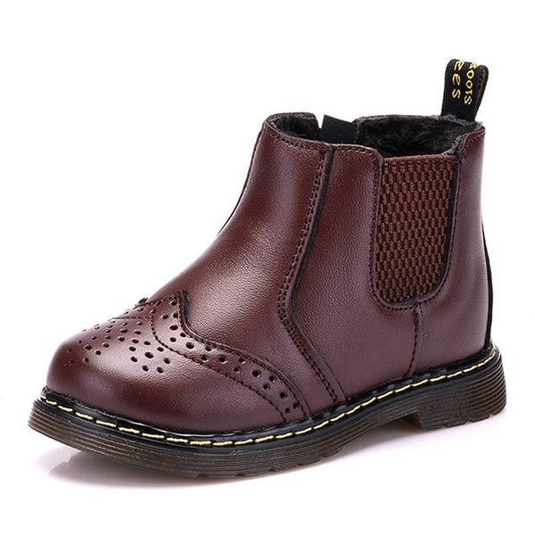 

new autumn winter kids snow boots baby boys genuine leather ankle boots for girls fashion martin boots warm plush children shoes, Black;grey