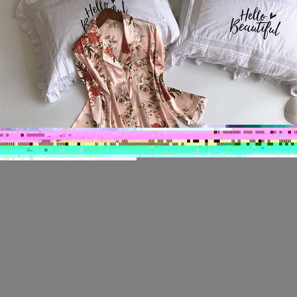 

spring autumn female 2 pieces nightwear long sleeve pajama pyjama set print flower sleepwear suit lounge home wear l xl, Blue;gray