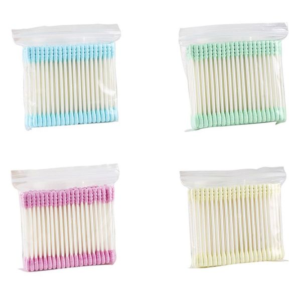 

children 100 cotton swabs in two bags double round head spiral head mixed color paper stick cotton swab