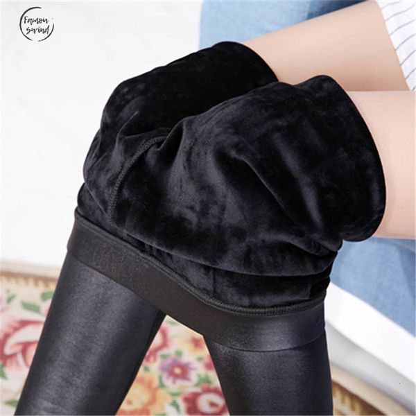 

pant fake patchwork leather full length ankle length slim pants thick push up women fashion black pencil winter cotton leggings, Black;white