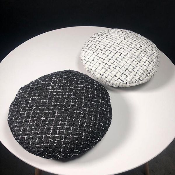 

2019 new women man plaid beret hat thick warm winter all-matched hats vintage tweed octagonal cap, Blue;gray