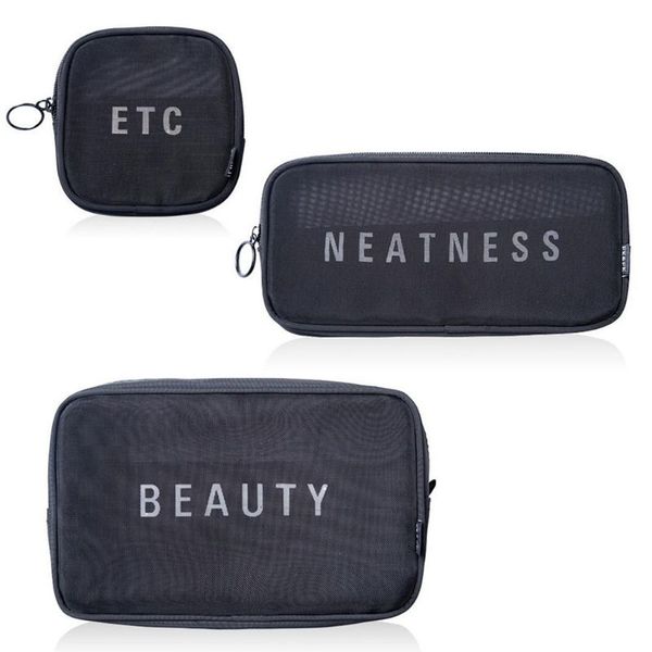 

black mesh zipper makeup case women travel cosmetic bag simple organizer cosmetic pouch