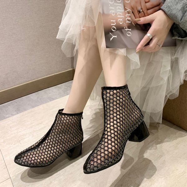 

hollow hole shoes female 2019 summer thick with back zipper breathable high shoes women, Black