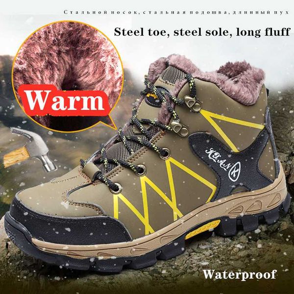 

new warm waterproof steel toe shoes winter snow hiking thick plush boots men artisan ice fishing large size 48 47 46 45 44 43 42