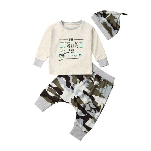 

infant baby boy clothes camouflage long sleeve +leggings pants hat outfit, White