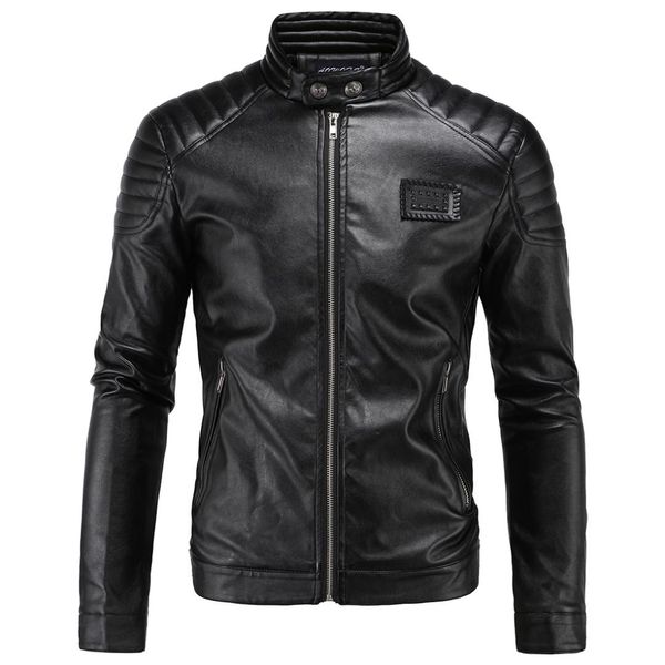 

aowofs england elegant men's wear carrie leather coat locomotive korean-style slim fit stand collar fashion leather coat xd018, Black