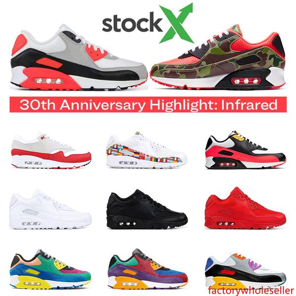 

stock x 90 running shoes for men infrared viotech university red grape international triple white black sports sneakers trainers size 36-45