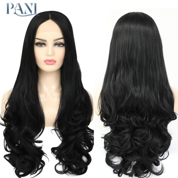 

pani black wigs for women wavy synthetic lace front wigs natural hair heat resistant fiber lace wig include wig cap