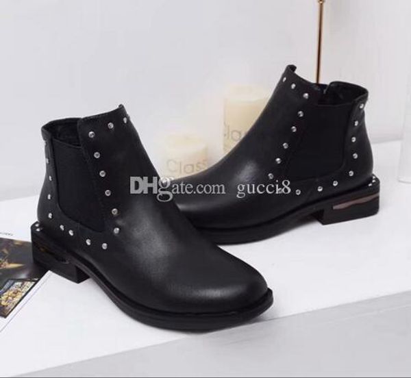 

luxury new winter ankle boots for women designers slip on biker chelse boots genuine leather, Black