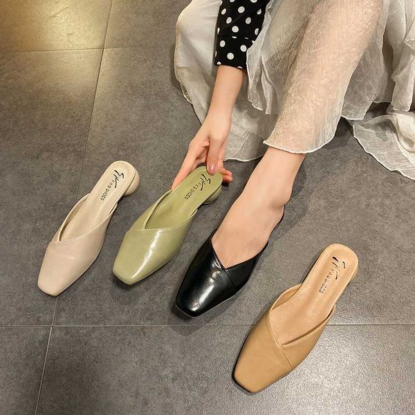 

low shoes for girls slippers casual platform square heel slipers women female mule cover toe slides lady luxury block 2020, Black