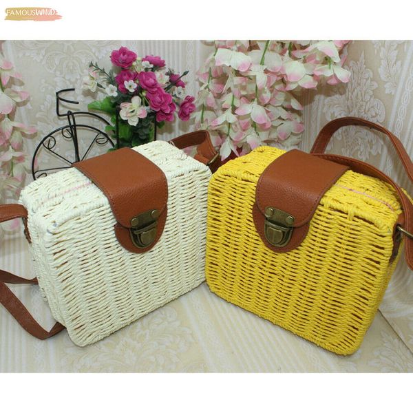 

2020 women hasp girl rattan straw bag woven square handbag crossbody beach summer bags female beach handbag messenger bags