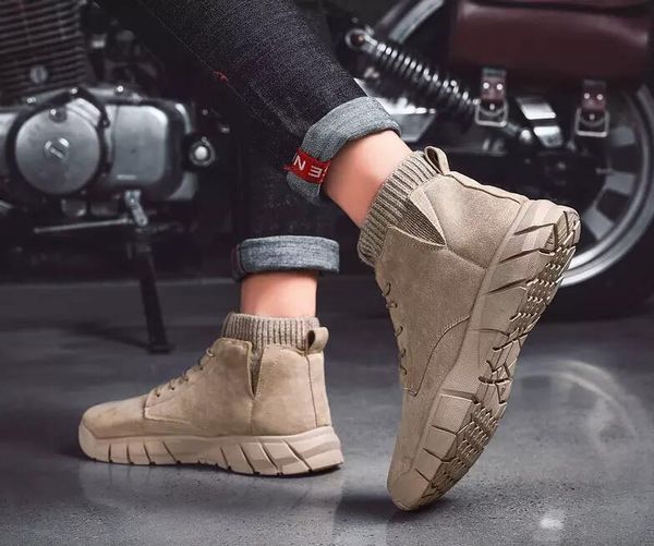 

2019 new fly men boots patchwork knit winter boots designer ankle martin boots brown black outdoor walking sneakers size 40-44