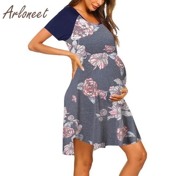 

maternity dresses arloneet clothes women dress flower printed lovely summer fashion ladies pregnancy casual, White