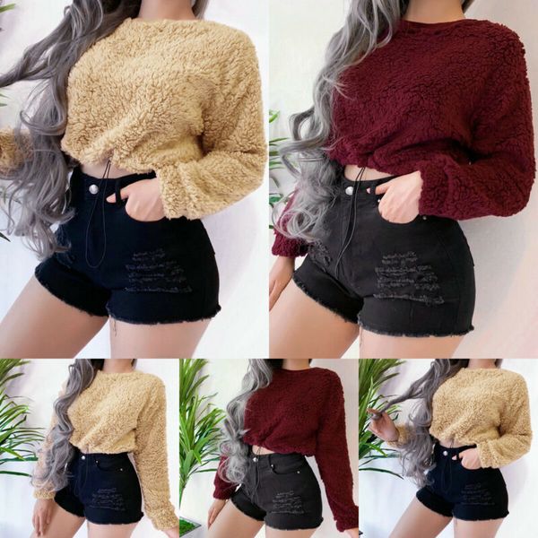 

Women Teddy Bear Fluffy Long Sleeve T Shirt Sweater Jumper Pullover Crop Tops Winter Warm Over 100 sales