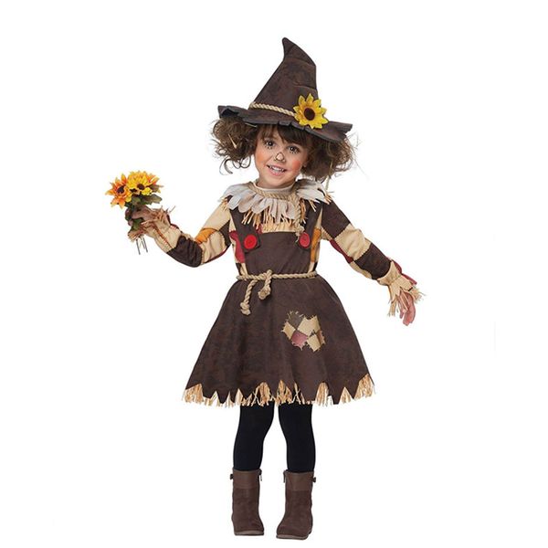

kids girls christmas party halloween scarecrow costume witch skirt cosplay costume children stage show performance dress, Black;red