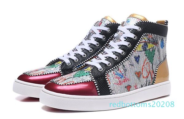 

spikes high red bottom pik pik studded sneakers shoes women men lux designer flat casual red sole autumn winter casual r08, Black