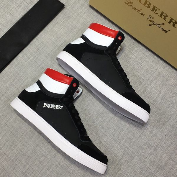 

new style luxury men's casual sports basketball shoes fashion design brand platform lace-up high-men's shoes plaid pattern, Black
