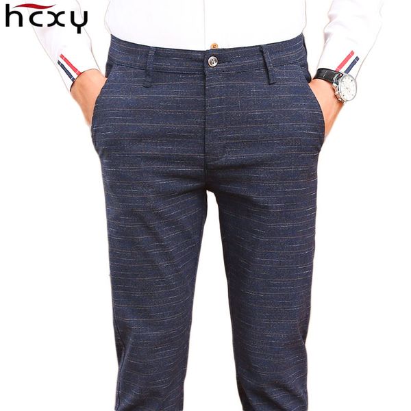 

hcxy 2019 korean style men's smart casual pants men pant full length slim fit trousers male stretch fabric size 38, Black